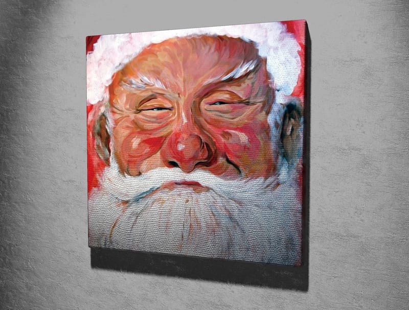 Lerretsbilde 45x45 cm - Glad julenisse med hvitt skjegg og rød bakgrunn - Rød / Hvit / Hudfarge - Innredning - Bilder & kunst - Lerretsbilder