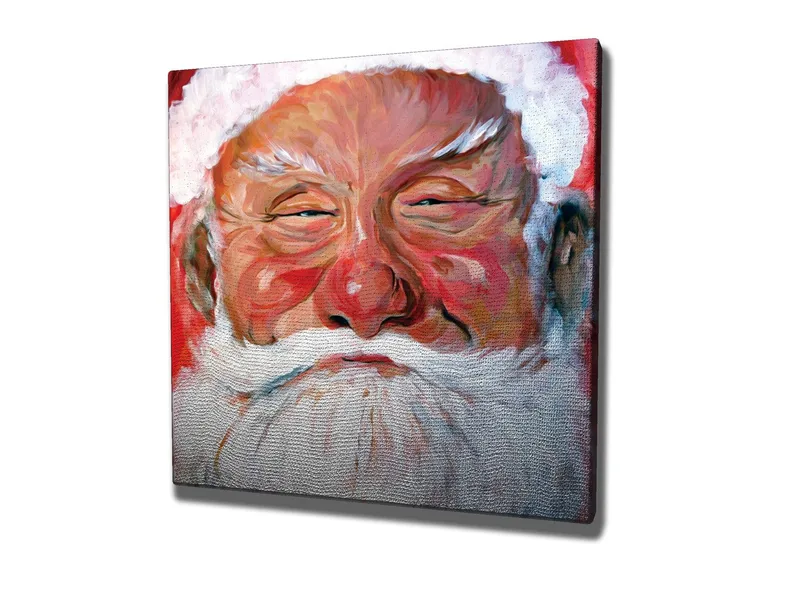 Lerretsbilde 45x45 cm - Glad julenisse med hvitt skjegg og rød bakgrunn - Rød / Hvit / Hudfarge - Innredning - Bilder & kunst - Lerretsbilder