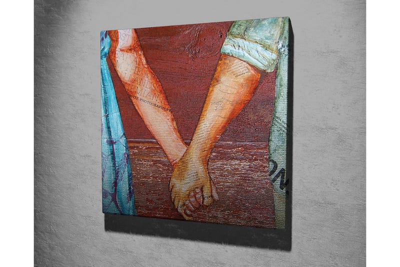 Lerretsbilde 45x45 cm - Hender som holder hverandre i en kjærlig gest - Rød / Beige / Blå - Innredning - Bilder & kunst - Lerretsbilder