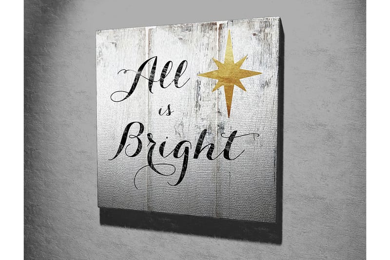 Lerretsbilde 45x45 cm - Inspirerende tekst med stjerne på trepanel - Hvit / Svart / Gull - Innredning - Bilder & kunst - Lerretsbilder