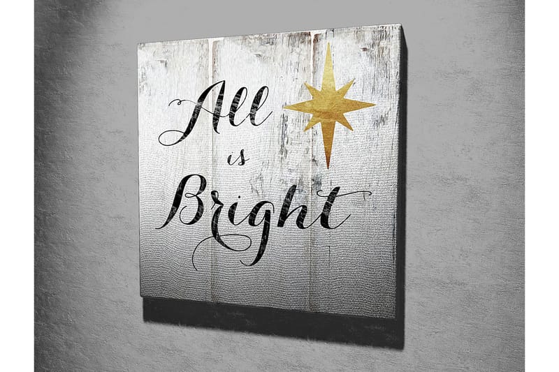 Lerretsbilde 45x45 cm - Inspirerende tekst med stjerne på trepanel - Hvit / Svart / Gull - Innredning - Bilder & kunst - Lerretsbilder