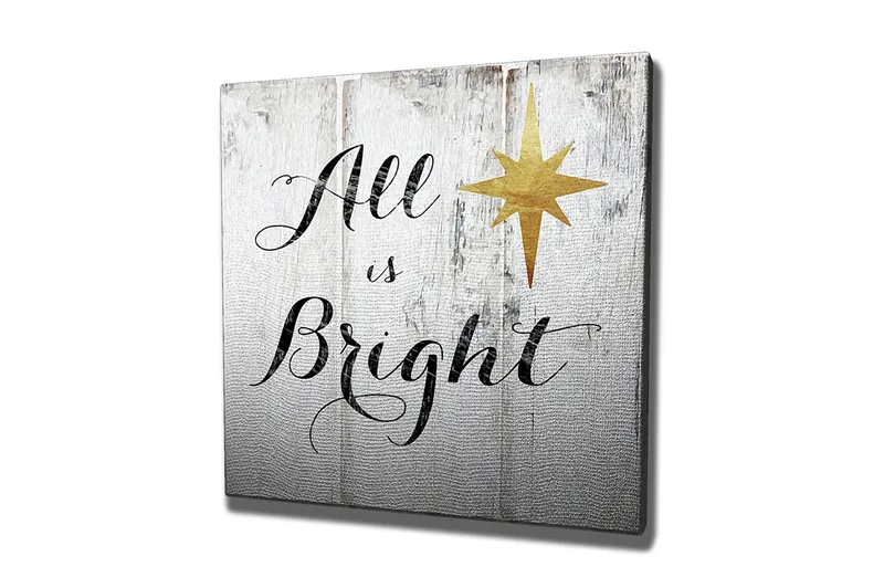 Lerretsbilde 45x45 cm - Inspirerende tekst med stjerne på trepanel - Hvit / Svart / Gull - Innredning - Bilder & kunst - Lerretsbilder