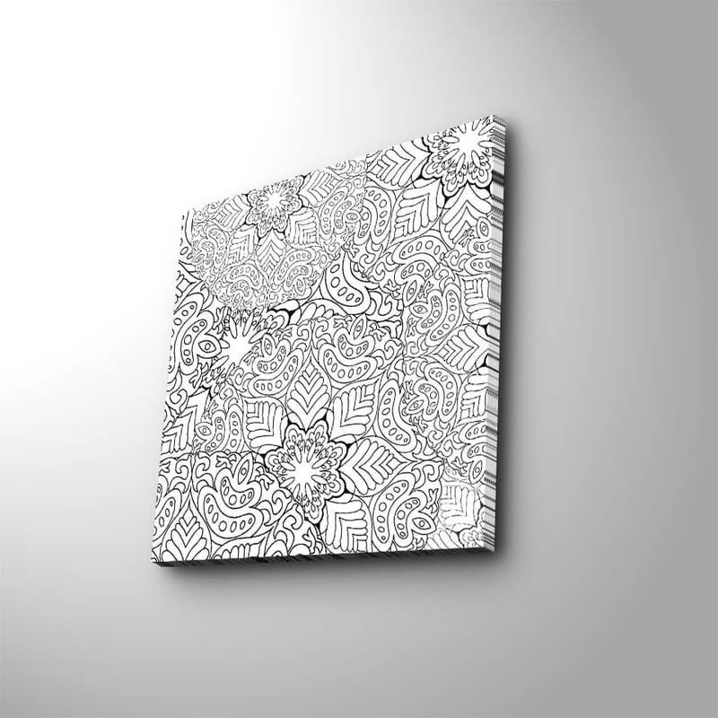 Lerretsbilde 45x45 cm - Intrikat mønster av blomster og blader - Svart / Hvit - Innredning - Bilder & kunst - Lerretsbilder