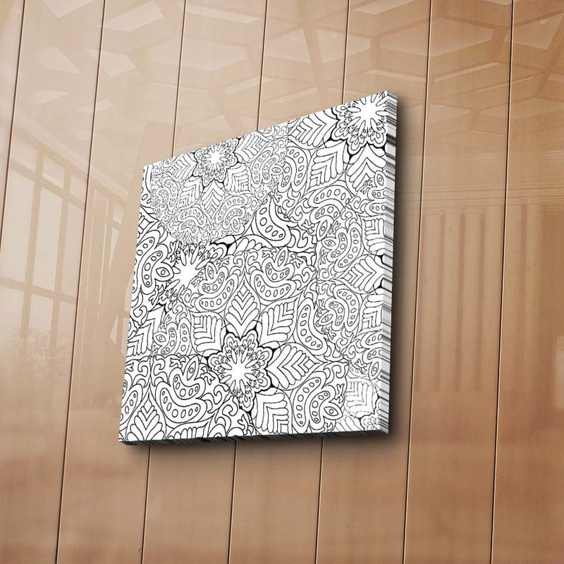 Lerretsbilde 45x45 cm - Intrikat mønster av blomster og blader - Svart / Hvit - Innredning - Bilder & kunst - Lerretsbilder