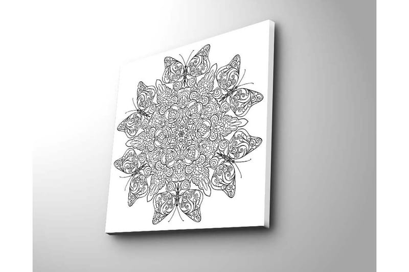 Lerretsbilde 45x45 cm - Intrikat mønster av sommerfugler og blomster - Svart / Hvit - Innredning - Bilder & kunst - Lerretsbilder