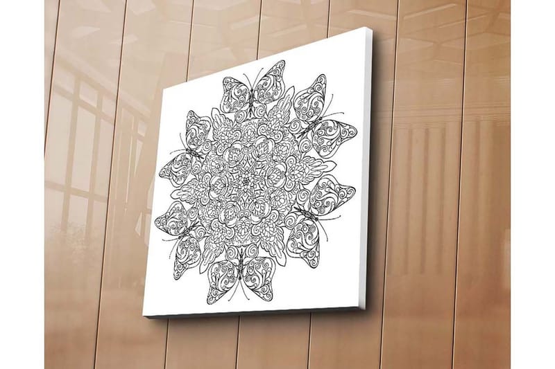 Lerretsbilde 45x45 cm - Intrikat mønster av sommerfugler og blomster - Svart / Hvit - Innredning - Bilder & kunst - Lerretsbilder