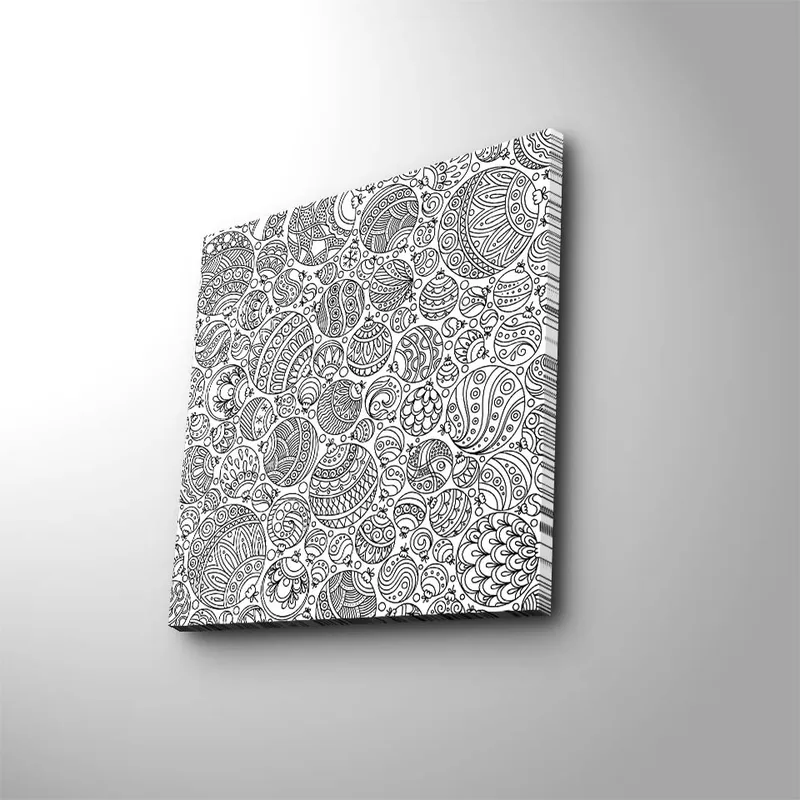 Lerretsbilde 45x45 cm - Intrikat mønster av svarte linjer og former - Svart / Hvit - Innredning - Bilder & kunst - Lerretsbilder