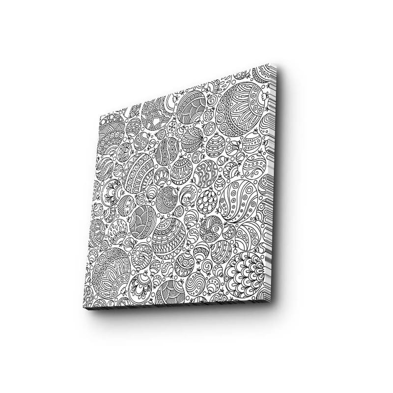 Lerretsbilde 45x45 cm - Intrikat mønster av svarte linjer og former - Svart / Hvit - Innredning - Bilder & kunst - Lerretsbilder