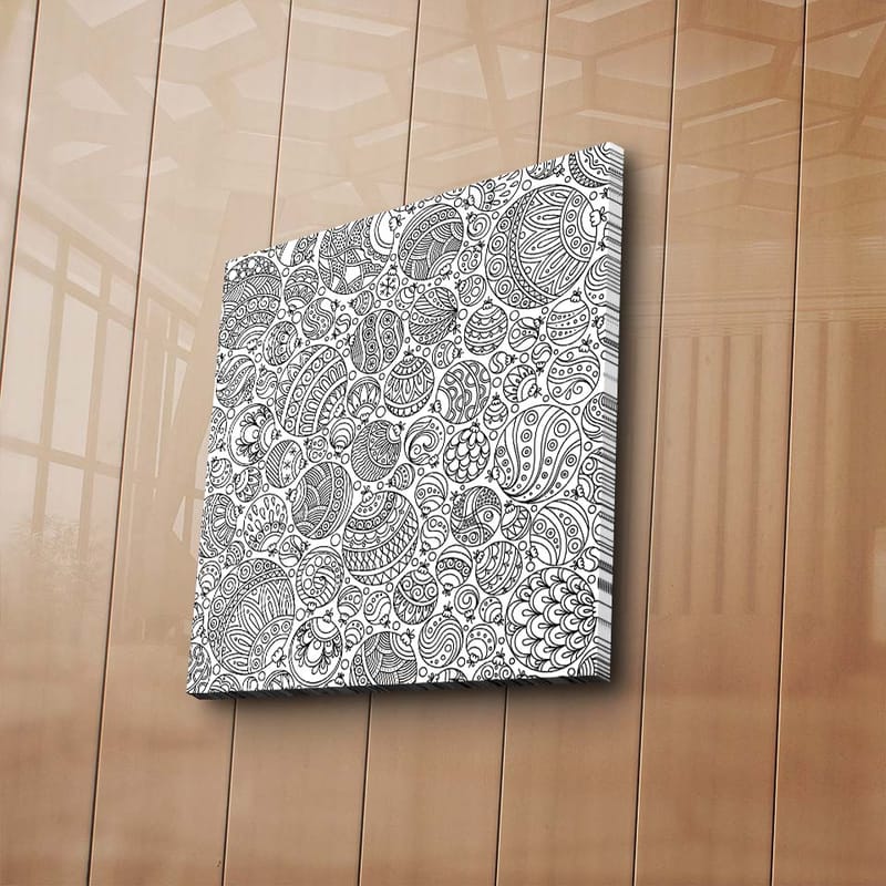 Lerretsbilde 45x45 cm - Intrikat mønster av svarte linjer og former - Svart / Hvit - Innredning - Bilder & kunst - Lerretsbilder