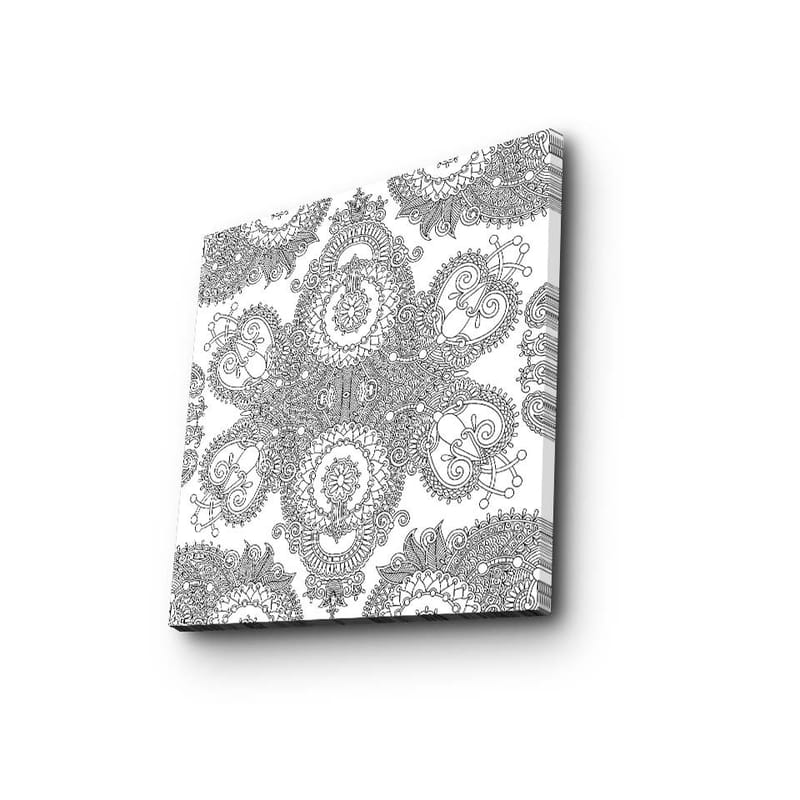 Lerretsbilde 45x45 cm - Intrikat mønster av svarte linjer på hvit bakgrunn - Svart / Hvit - Innredning - Bilder & kunst - Lerretsbilder