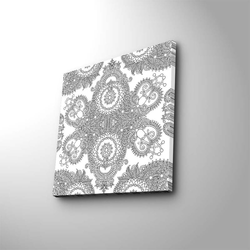 Lerretsbilde 45x45 cm - Intrikat mønster av svarte linjer på hvit bakgrunn, Svart / Hvit