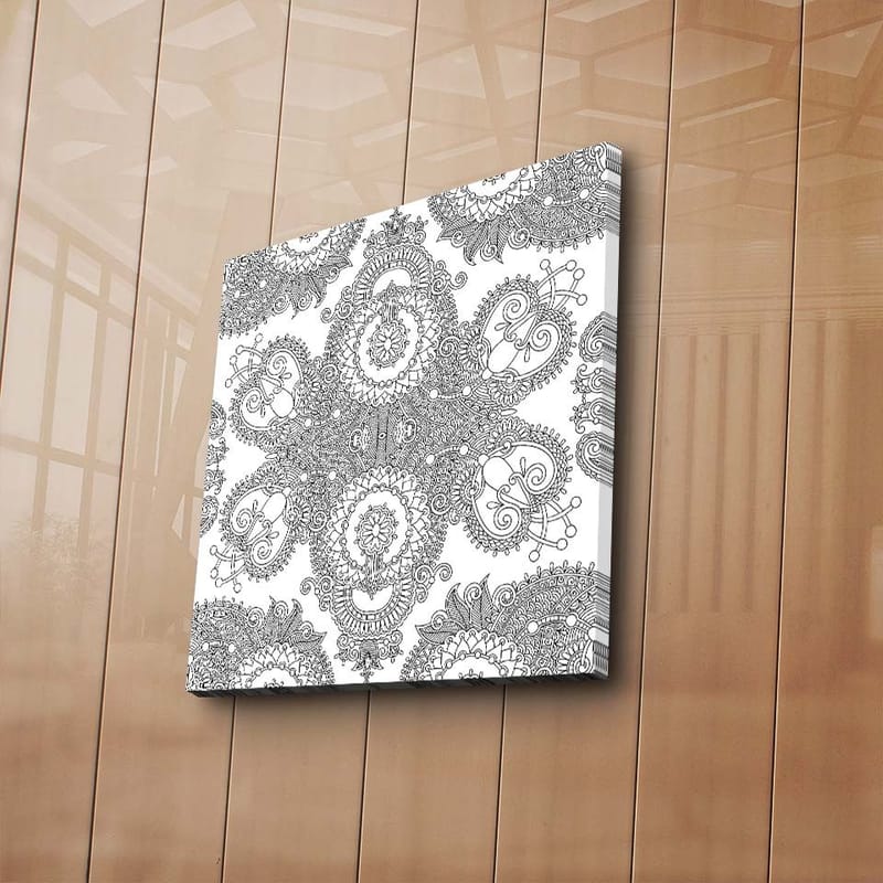 Lerretsbilde 45x45 cm - Intrikat mønster av svarte linjer på hvit bakgrunn - Svart / Hvit - Innredning - Bilder & kunst - Lerretsbilder