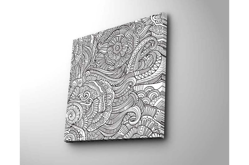 Lerretsbilde 45x45 cm - Intrikat mønster med blomster og buede linjer - Svart / Hvit - Innredning - Bilder & kunst - Lerretsbilder