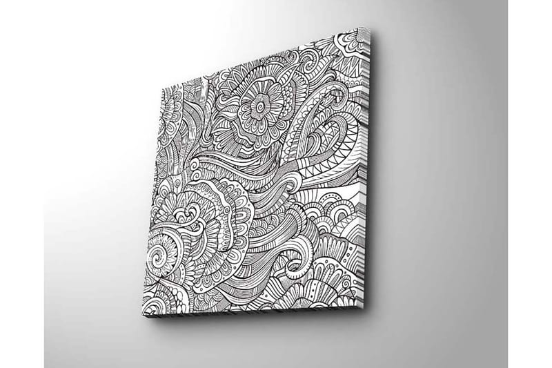 Lerretsbilde 45x45 cm - Intrikat mønster med blomster og buede linjer - Svart / Hvit - Innredning - Bilder & kunst - Lerretsbilder
