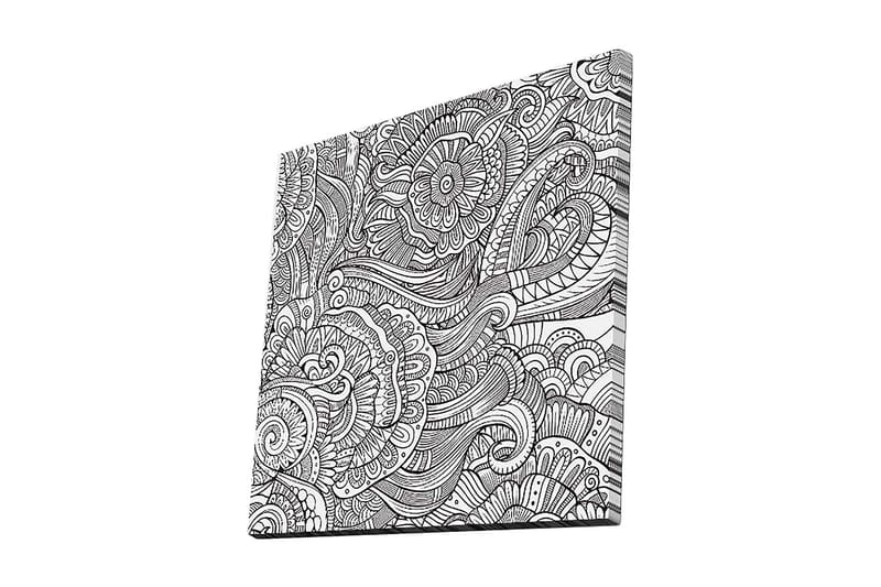 Lerretsbilde 45x45 cm - Intrikat mønster med blomster og buede linjer, Svart / Hvit