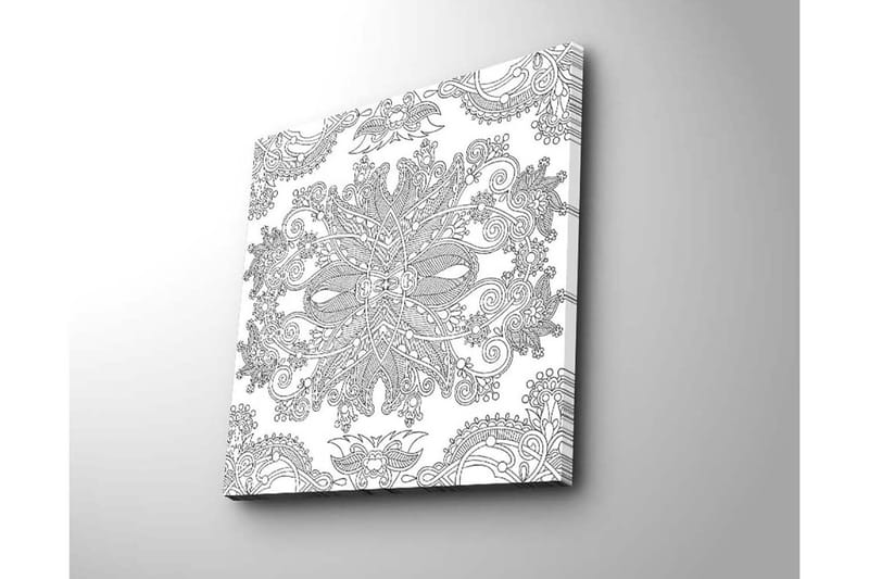 Lerretsbilde 45x45 cm - Intrikat mønster med blomster- og geometriske elementer - Svart / Hvit - Innredning - Bilder & kunst - Lerretsbilder