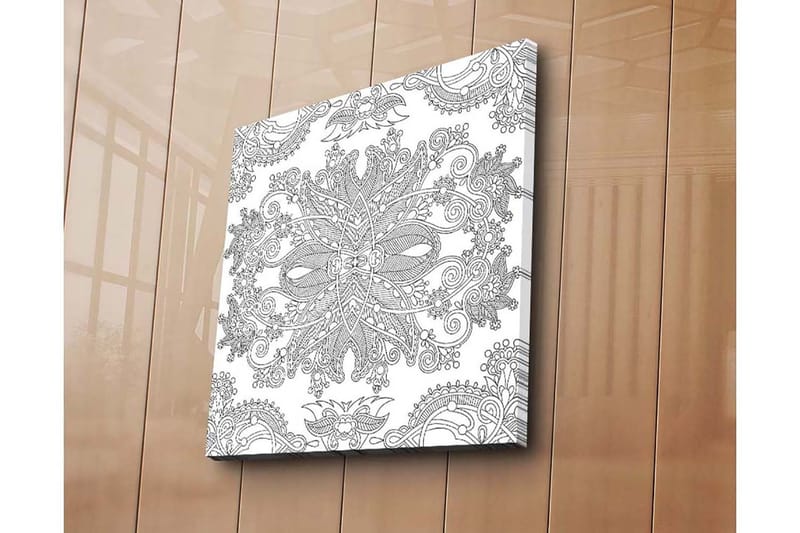 Lerretsbilde 45x45 cm - Intrikat mønster med blomster- og geometriske elementer - Svart / Hvit - Innredning - Bilder & kunst - Lerretsbilder