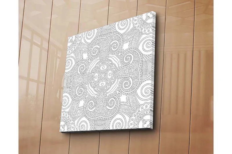 Lerretsbilde 45x45 cm - Intrikat mønster med buede linjer og spiraler, Hvit / Svart