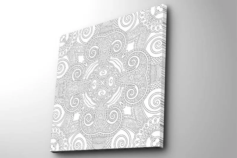 Lerretsbilde 45x45 cm - Intrikat mønster med buede linjer og spiraler - Hvit / Svart - Innredning - Bilder & kunst - Lerretsbilder