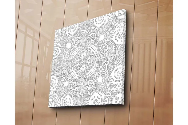 Lerretsbilde 45x45 cm - Intrikat mønster med buede linjer og spiraler, Hvit / Svart