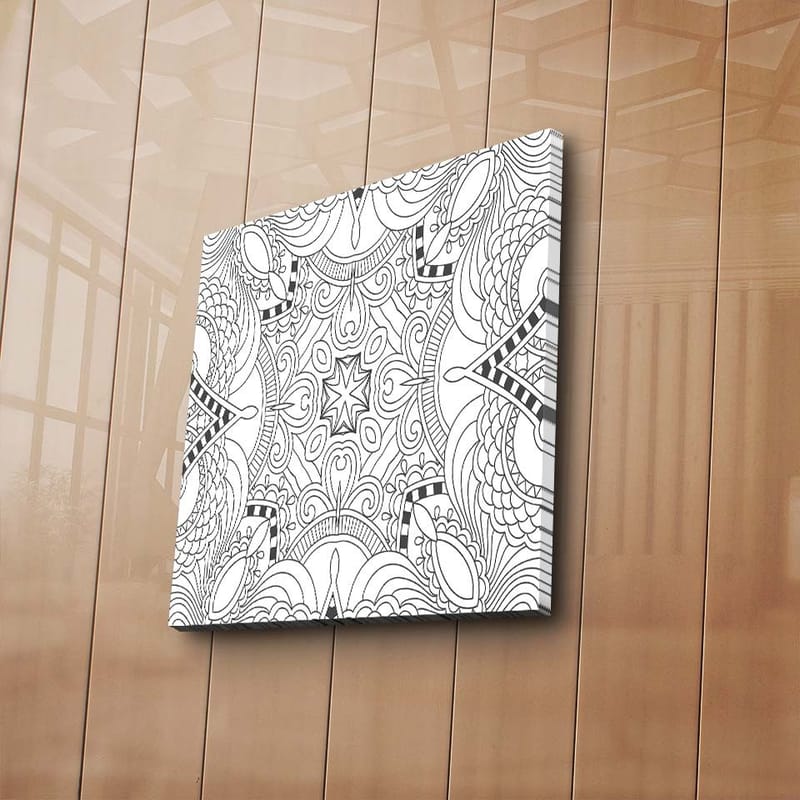 Lerretsbilde 45x45 cm - Intrikat mønster med geometriske former og linjer - Svart / Hvit - Innredning - Bilder & kunst - Lerretsbilder