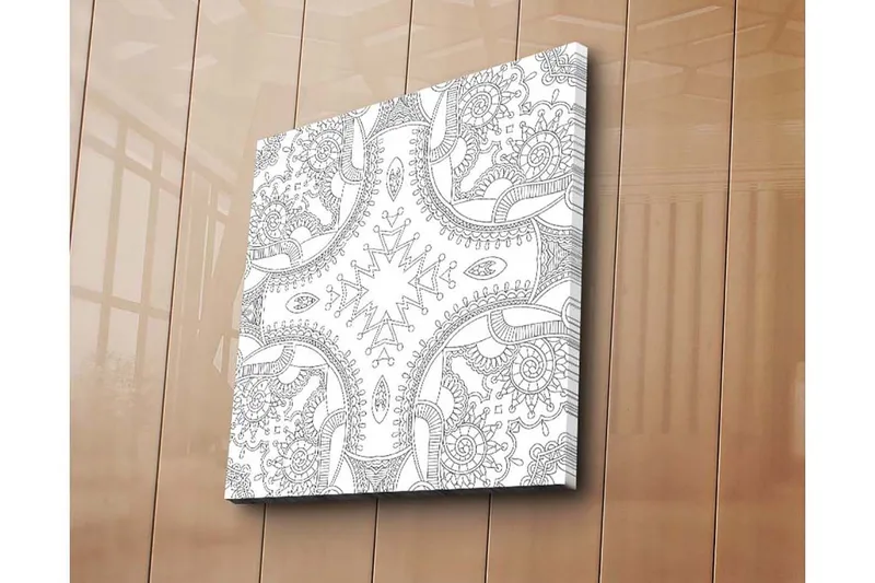 Lerretsbilde 45x45 cm - Intrikat mønster med geometriske og organiske former - Svart / Hvit - Innredning - Bilder & kunst - Lerretsbilder