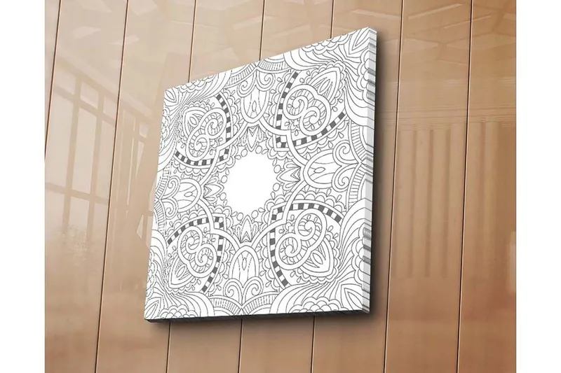 Lerretsbilde 45x45 cm - Intrikat mønster med geometriske og organiske former - Svart / Hvit - Innredning - Bilder & kunst - Lerretsbilder