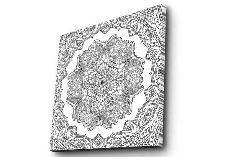 Lerretsbilde 45x45 cm - Intrikat mandala med detaljerte mønstre og former - Svart / Hvit - Innredning - Bilder & kunst - Lerretsbilder