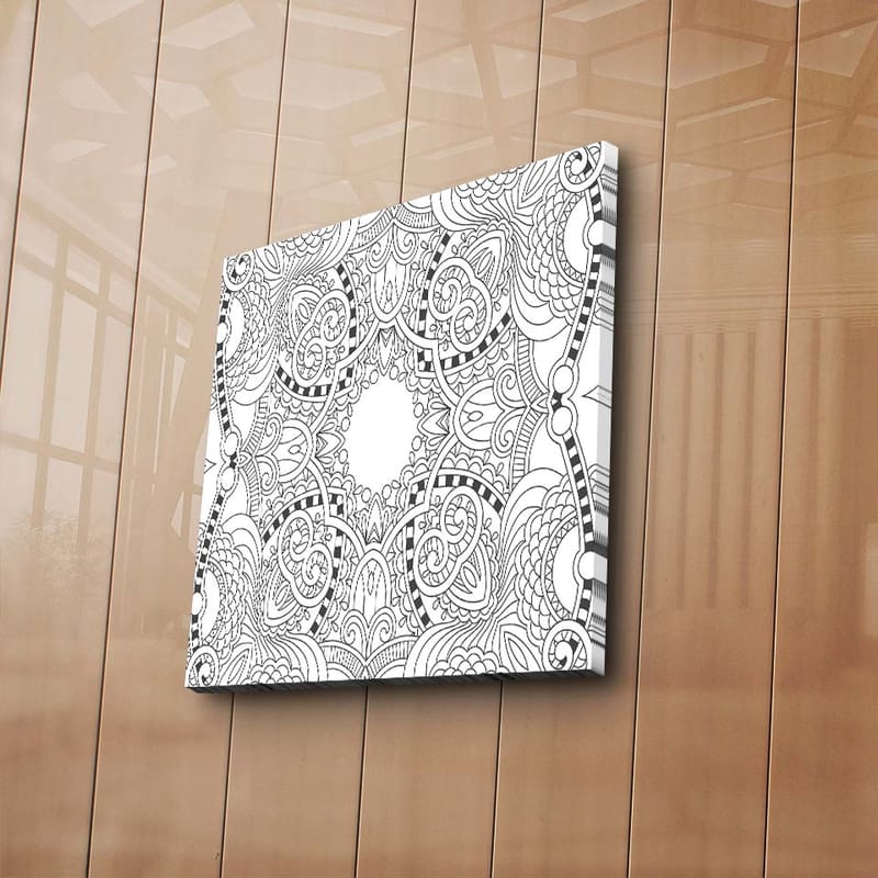 Lerretsbilde 45x45 cm - Intrikat mandala med detaljerte mønstre - Svart / Hvit - Innredning - Bilder & kunst - Lerretsbilder