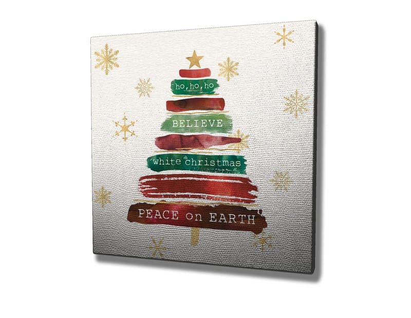 Lerretsbilde 45x45 cm - Juletre med tekst og pynt - Grønn / Rød / Brun - Innredning - Bilder & kunst - Lerretsbilder