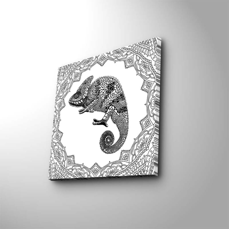 Lerretsbilde 45x45 cm - Kameleon i detaljert svart-hvitt-stil - Svart / Hvit - Innredning - Bilder & kunst - Lerretsbilder