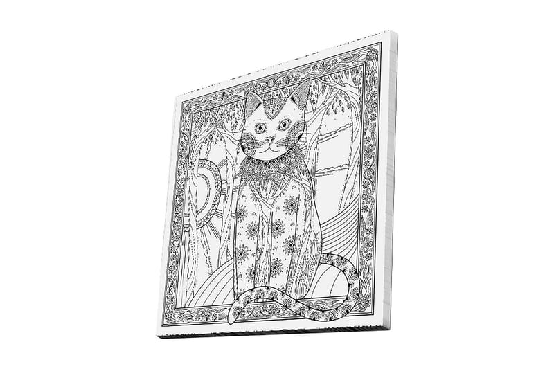 Lerretsbilde 45x45 cm - Katt med detaljert mønster og ornamentikk, Svart / Hvit