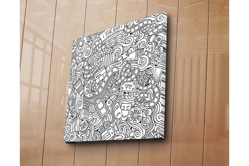 Lerretsbilde 45x45 cm - Kreativ komposisjon med film- og teaterrelaterte symboler - Svart / Hvit - Innredning - Bilder & kunst - Lerretsbilder