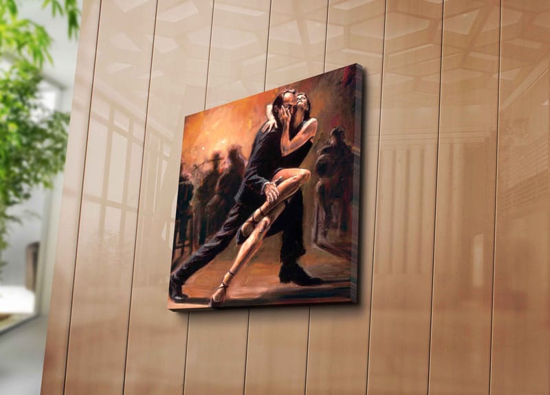 Lerretsbilde 45x45 cm - Lidenskapelig tango mellom to dansere - Mørk rød / Svart / Beige - Innredning - Bilder & kunst - Lerretsbilder