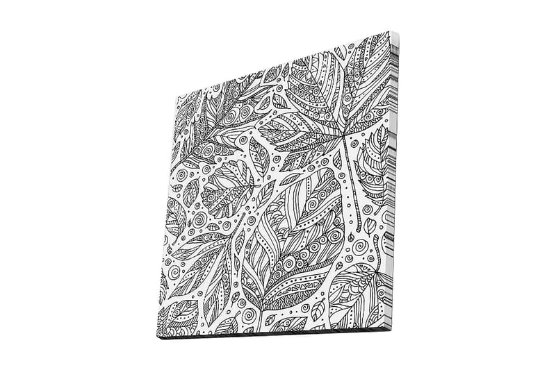 Lerretsbilde 45x45 cm - Mønster av detaljerte blader og spiraler, Svart / Hvit