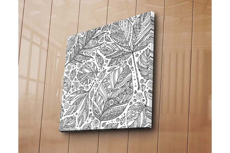 Lerretsbilde 45x45 cm - Mønster av detaljerte blader og spiraler - Svart / Hvit - Innredning - Bilder & kunst - Lerretsbilder