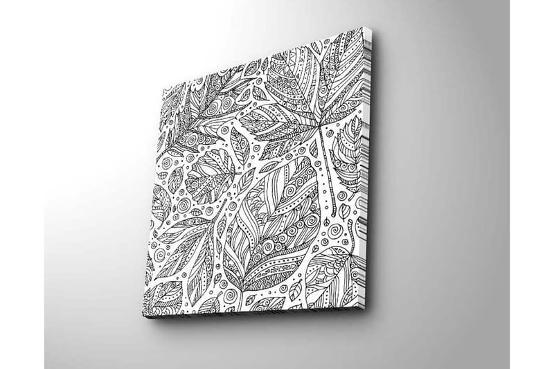 Lerretsbilde 45x45 cm - Mønster av detaljerte blader og spiraler - Svart / Hvit - Innredning - Bilder & kunst - Lerretsbilder