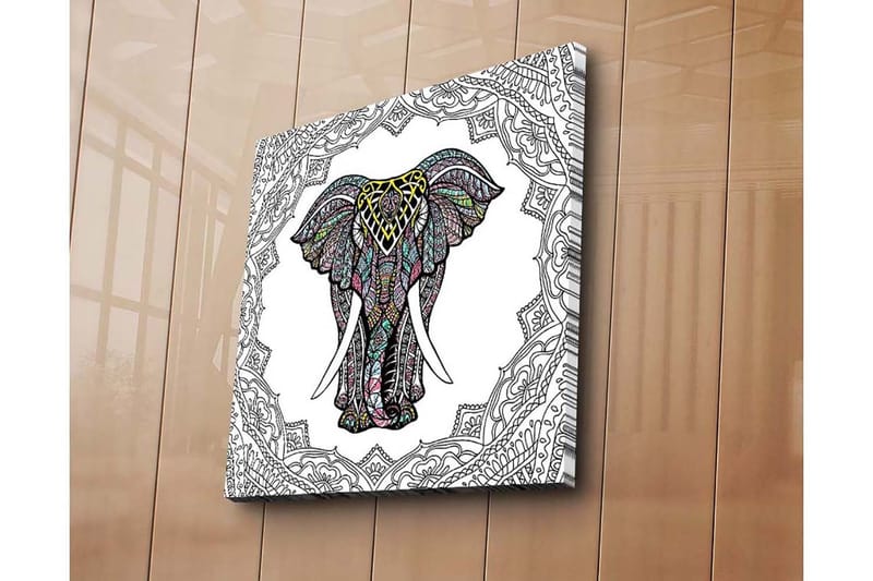 Lerretsbilde 45x45 cm - Mønstret elefant i fokus - Svart / Gul / Turkis - Innredning - Bilder & kunst - Lerretsbilder