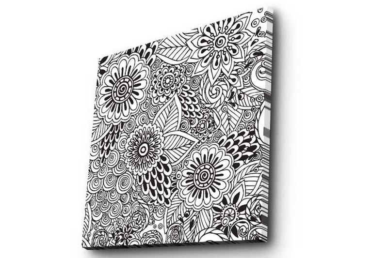 Lerretsbilde 45x45 cm - Mønstret komposisjon av blomster og blader - Svart / Hvit - Innredning - Bilder & kunst - Lerretsbilder