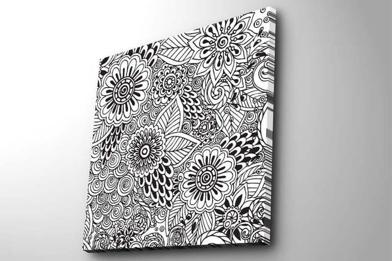 Lerretsbilde 45x45 cm - Mønstret komposisjon av blomster og blader - Svart / Hvit - Innredning - Bilder & kunst - Lerretsbilder