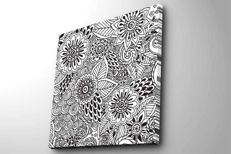 Lerretsbilde 45x45 cm - Mønstret komposisjon av blomster og blader - Svart / Hvit - Innredning - Bilder & kunst - Lerretsbilder