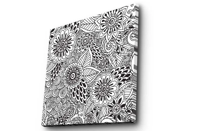 Lerretsbilde 45x45 cm - Mønstret komposisjon av blomster og blader - Svart / Hvit - Innredning - Bilder & kunst - Lerretsbilder