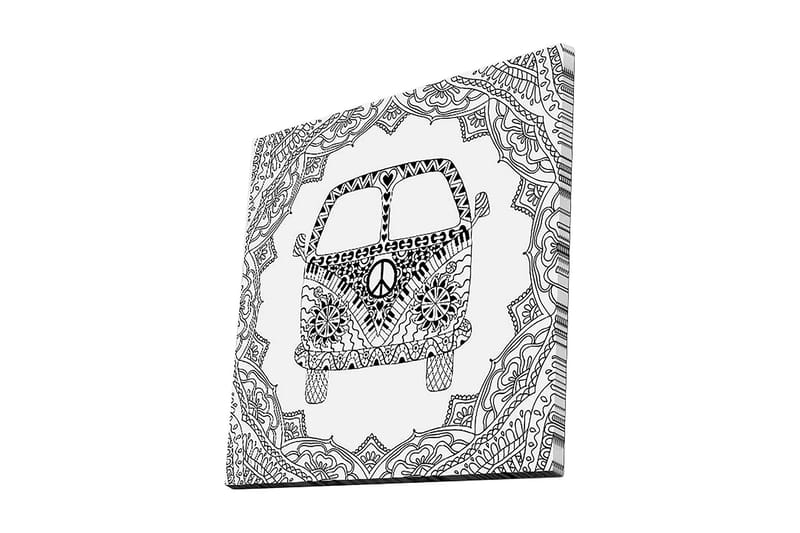 Lerretsbilde 45x45 cm - Mønstret varebil med fredssymbol i dekorativ ramme - Svart / Hvit - Innredning - Bilder & kunst - Lerretsbilder