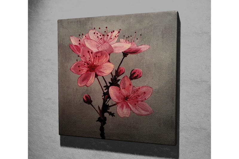 Lerretsbilde 45x45 cm - Rosa blomster med knopper på grå bakgrunn - Rosa / Grå - Innredning - Bilder & kunst - Lerretsbilder