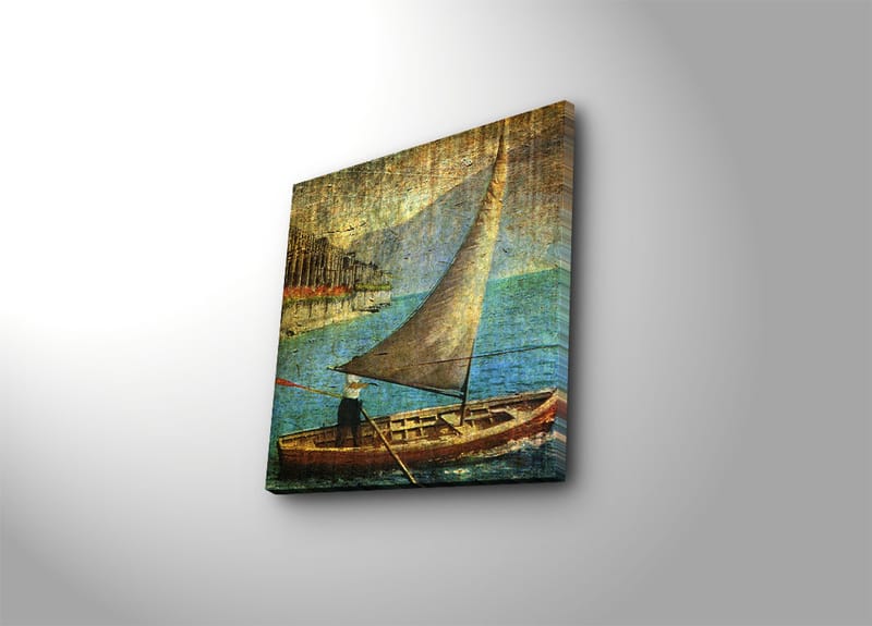 Lerretsbilde 45x45 cm - Seilbåt på rolig vann, Blå / Brun / Beige