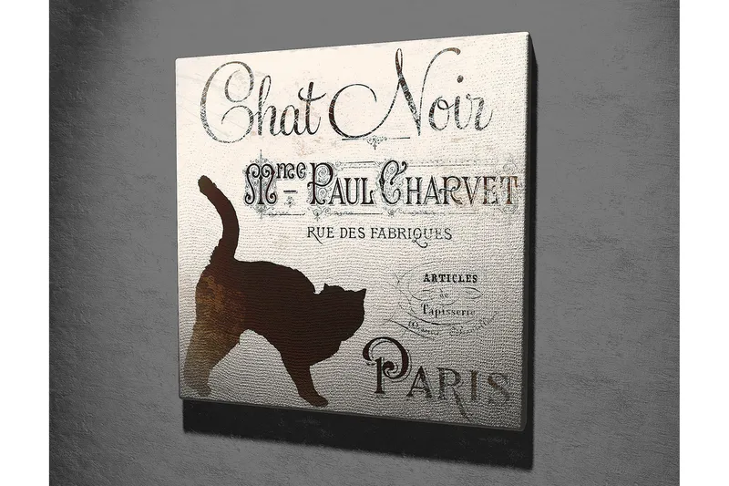 Lerretsbilde 45x45 cm - Silhuett av en katt i et vintage plakatdesign - Svart / Beige / Brun - Innredning - Bilder & kunst - Lerretsbilder