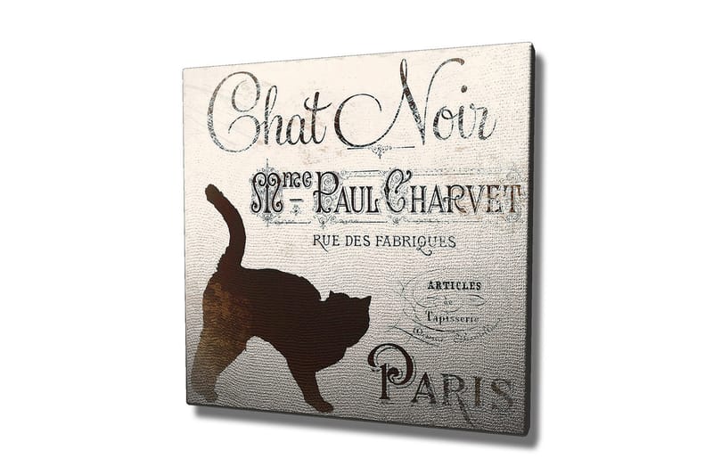 Lerretsbilde 45x45 cm - Silhuett av en katt i et vintage plakatdesign - Svart / Beige / Brun - Innredning - Bilder & kunst - Lerretsbilder