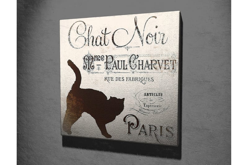 Lerretsbilde 45x45 cm - Silhuett av en katt i et vintage plakatdesign - Svart / Beige / Brun - Innredning - Bilder & kunst - Lerretsbilder