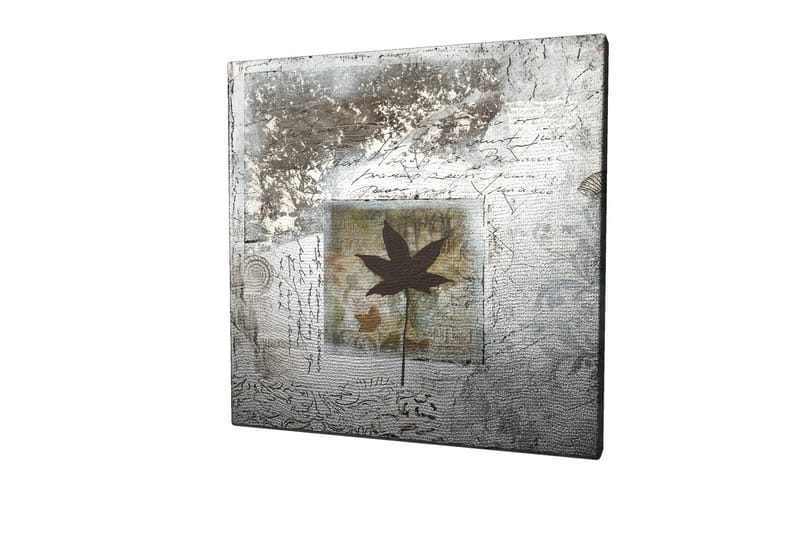 Lerretsbilde 45x45 cm - Silhuett av et blad mot en abstrakt bakgrunn - Svart / Blå / Grønn - Innredning - Bilder & kunst - Lerretsbilder