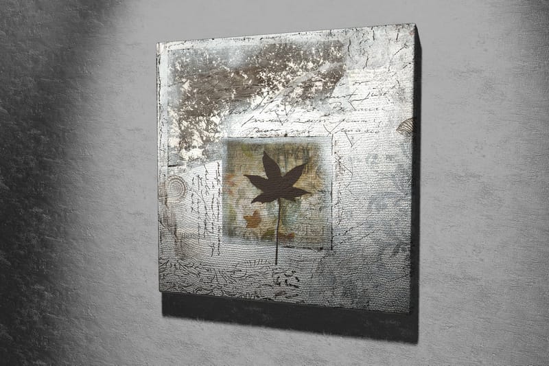 Lerretsbilde 45x45 cm - Silhuett av et blad mot en abstrakt bakgrunn - Svart / Blå / Grønn - Innredning - Bilder & kunst - Lerretsbilder